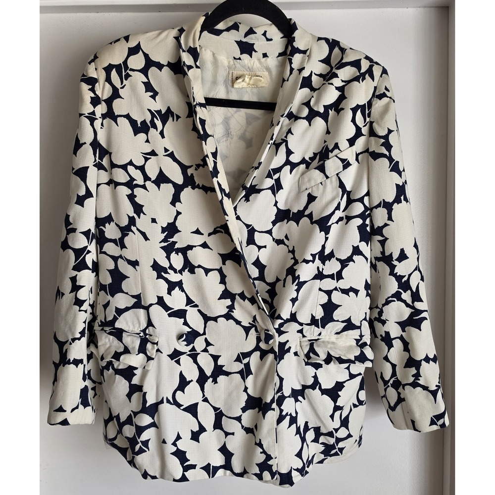 VTG Georges Rech SET Blazer Skirt Sz 40 Floral Cream Black Long Sleeve Classic